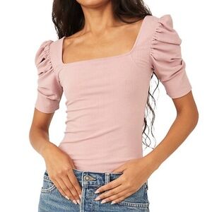 FREE PEOPLE WE THE FREE NIGHT LILY PUFF SLEEVE TOP PALE MAUVE - M